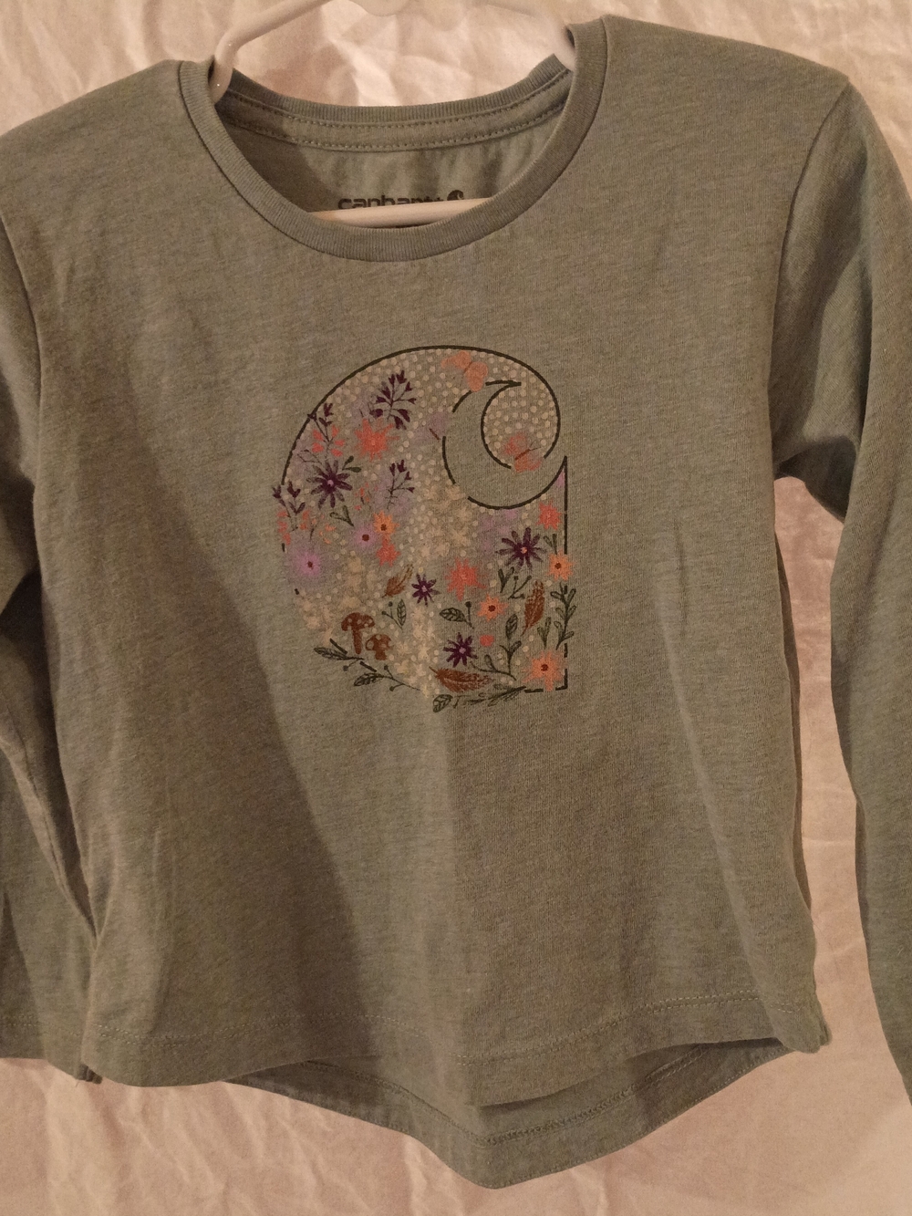 Carhartt Girls' Sage Green Floral Logo Long-Sleeve Tee Size 2T